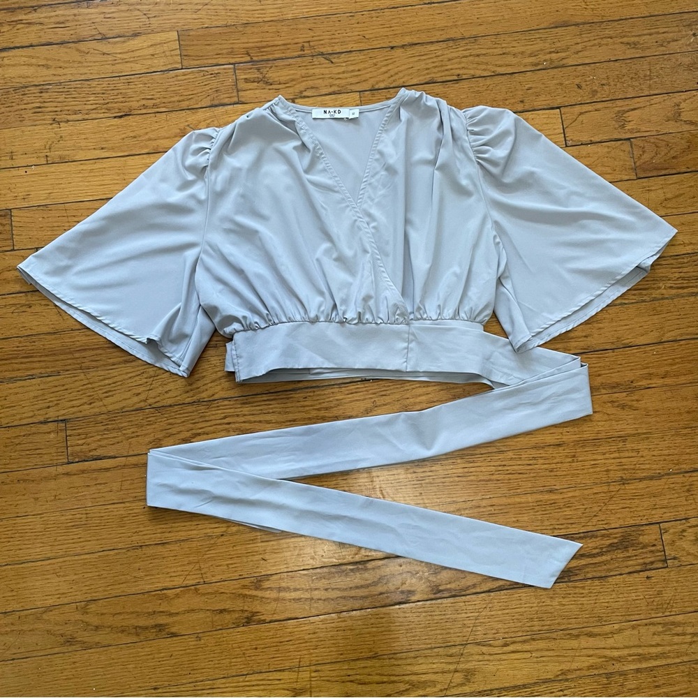 NA-KD Crop Wrap Top in Light Blue